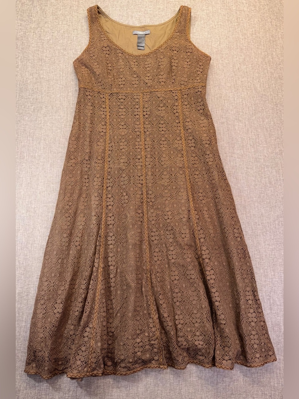 Liz Claiborne Brown Lace Midi Dress A-Line Fit And Flare Size 12